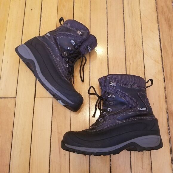 L.L.Bean Tek 2.5 Black Leather Waterproof Hiking PrimaLoft Mid Calf Boots 7 - Picture 3 of 10